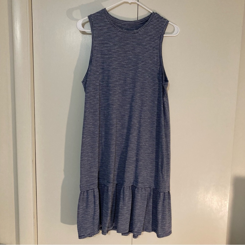 Blue and white striped tank dress